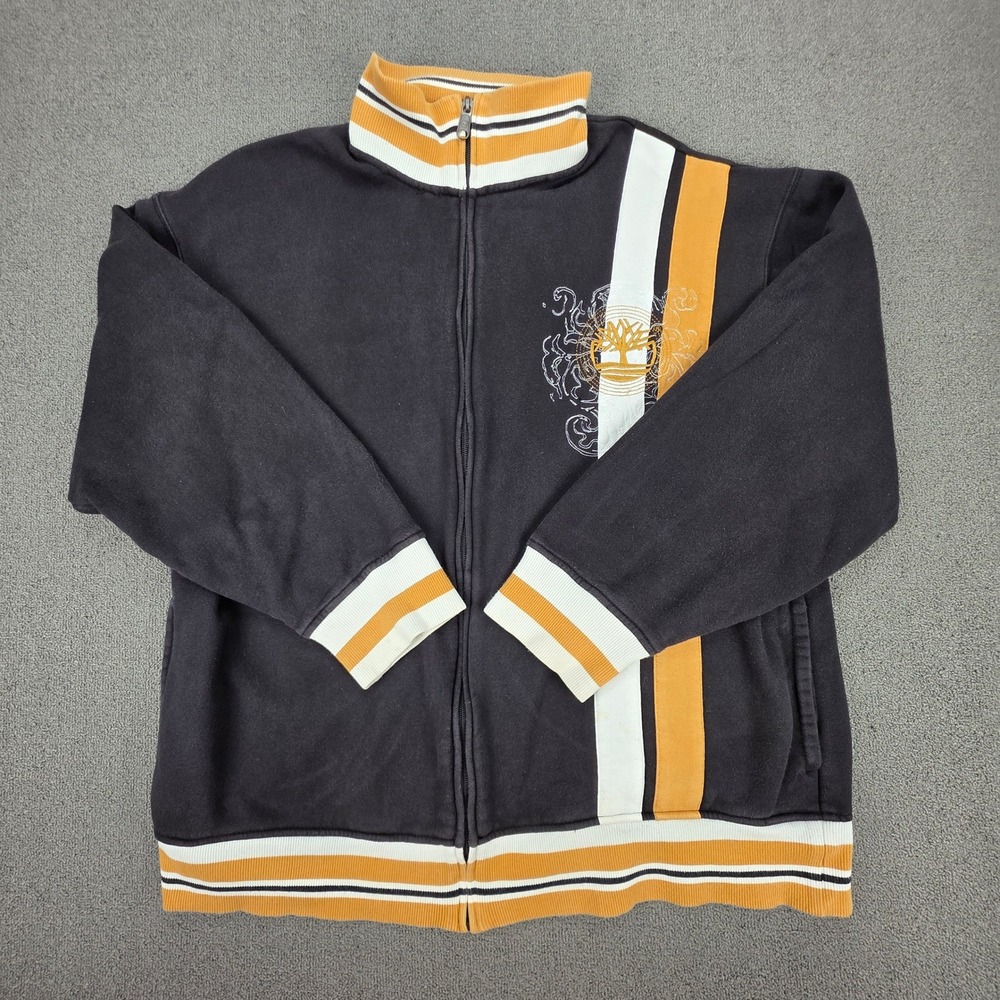 Timberland Mens‎ XL Full Zip Track Jacket Black Yellow Graphic Stripe